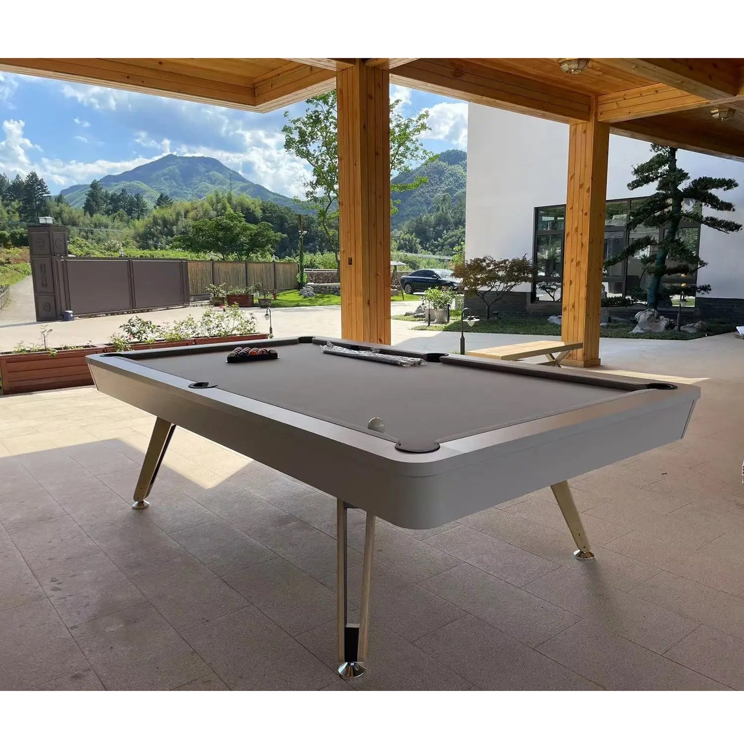 8-ft 3 IN 1 Professional Billiard Pool Tables with Full Accessory Pool Table with Table Tennis Top - White with Grey Felt - COOLBABY