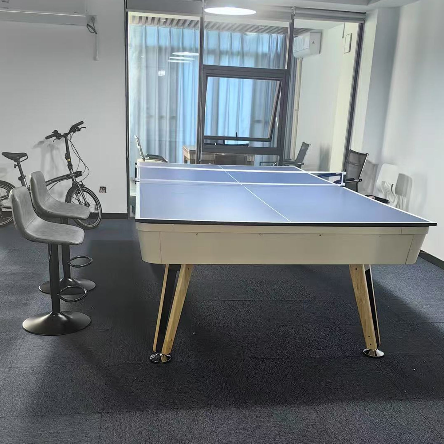 8-ft 3 IN 1 Professional Billiard Pool Tables with Full Accessory Pool Table with Table Tennis Top - White with Grey Felt - COOLBABY