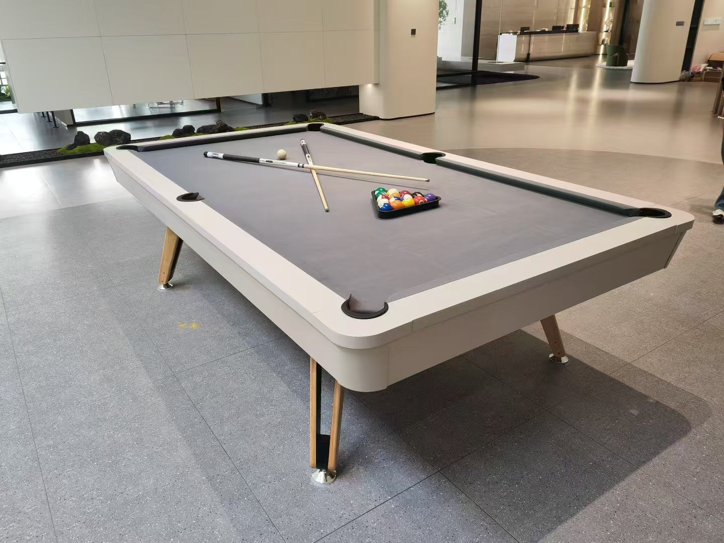 8-ft 3 IN 1 Professional Billiard Pool Tables with Full Accessory Pool Table with Table Tennis Top - White with Grey Felt - COOLBABY