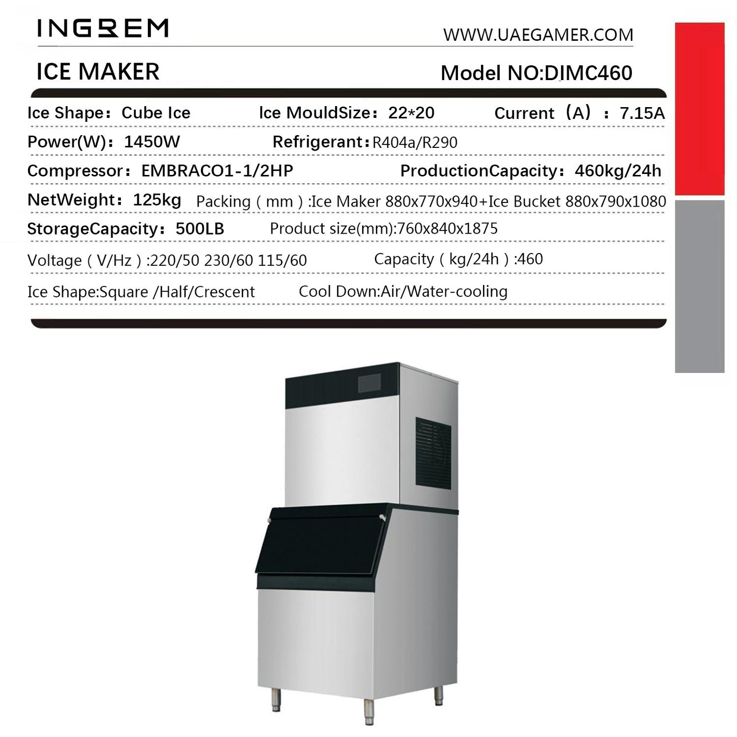 Commercial Ice Maker Machine, Ice Maker Commercial with Drain Pump, Air Cooled Stainless Steel Ice Maker,for Restaurants, Bars,Home