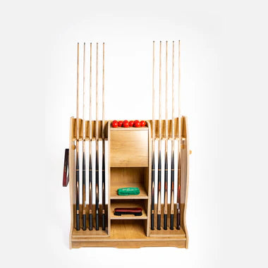 COOLBABY Elegant Wooden Cue Rack with Shelves and Hooks – Holds Up to 10 Cues/Bats - COOLBABY