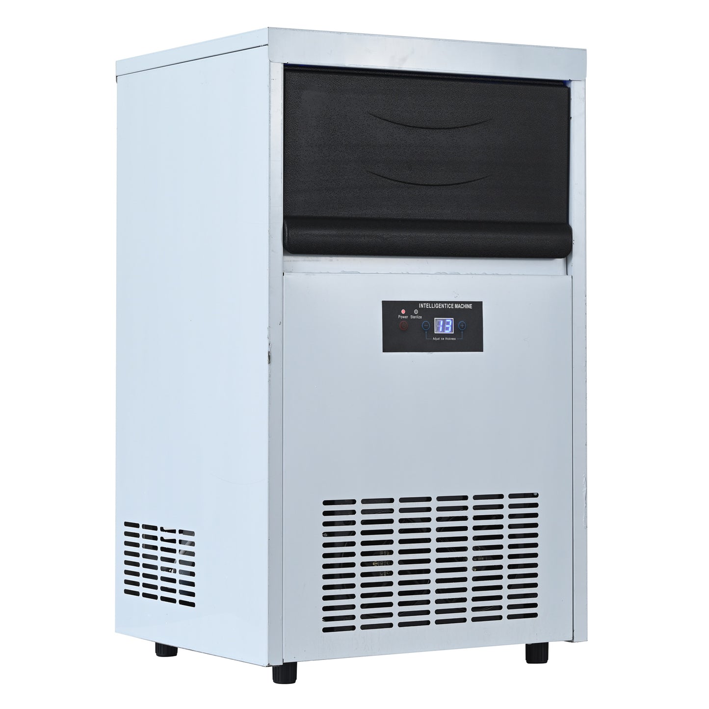 Integrated Ice Maker Machine, 40KGS/24H Stainless Steel Under Counter ice Machine with 12KGS Ice Storage Capacity, Freestanding Ice Maker