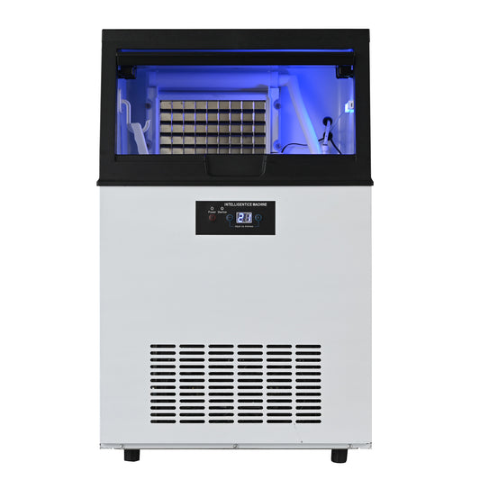 Integrated Ice Maker Machine, 55KGS/24H Stainless Steel Under Counter ice Machine with 15KGS Ice Storage Capacity, Freestanding Ice Maker