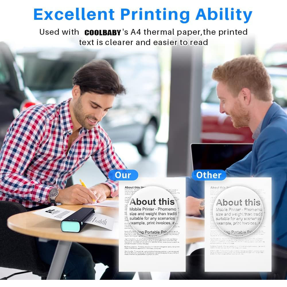 COOLBABY DYJ-WT A4 Portable Thermal Printer, Supports 8.26"x11.69" A4 Thermal Paper, Wireless Mobile Travel Printers for Car & Office, Bluetooth Printer Compatible with Phone & Laptop - COOL BABY