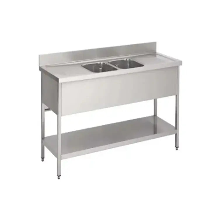 Commercial Double Bowl Sink Unit with Double Drainers | AISI 304 Stainless Steel | Made in UAE