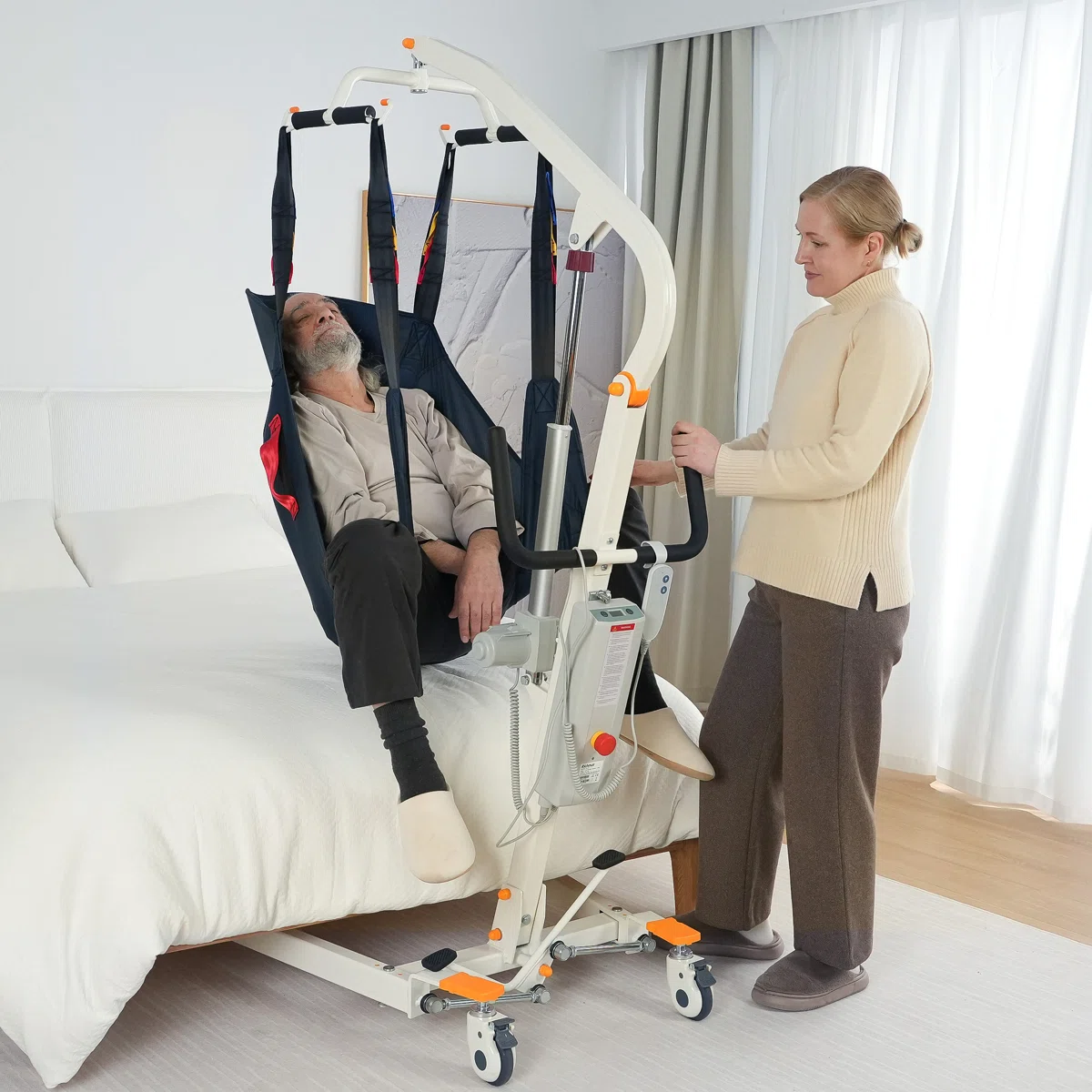 Collapsible Electric Patient Lift, Floor Lift Assist for Elderly, Medical Transfer Device with 330LBS Capacity, Portable & Easy Assembly - COOLBABY