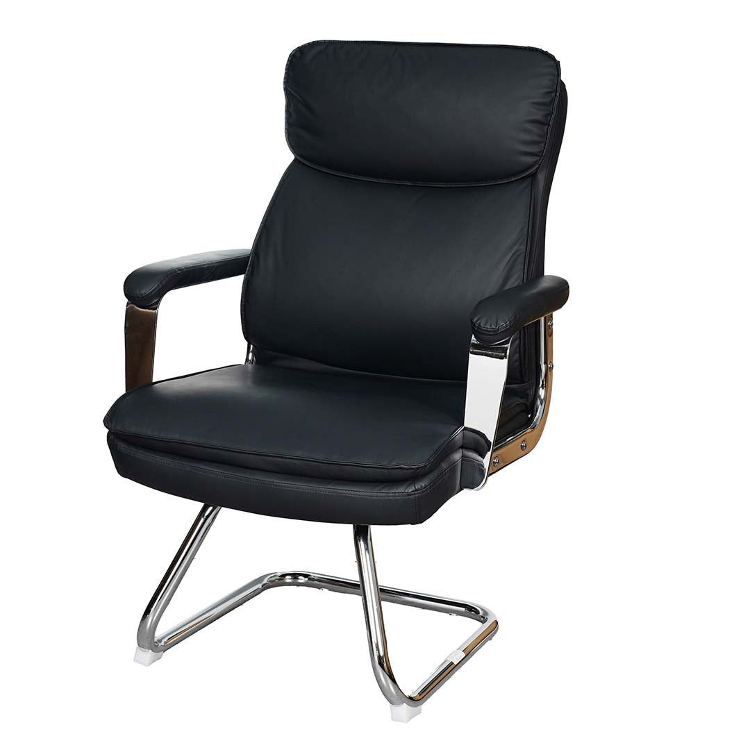 COOLBABY EQ-5183-C Office Visitor Chair – Pure Leather, Ergonomic Design, and Durable Aluminum Base - COOLBABY