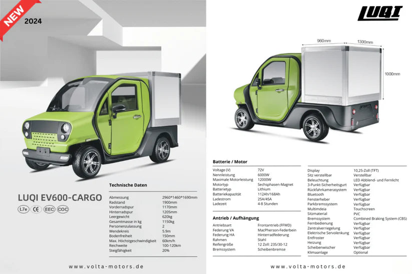 Cargo 6000w New Energy 2 Seater Battery Powered Electric Cargo Car - COOLBABY