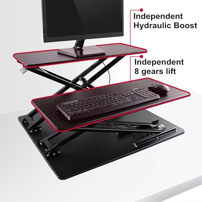 “CoolBaby Dual‑Desktop Standing Desk Converter – 22.4″ Height‑Adjustable Sit‑Stand Workstation with Removable Keyboard Tray – White”
