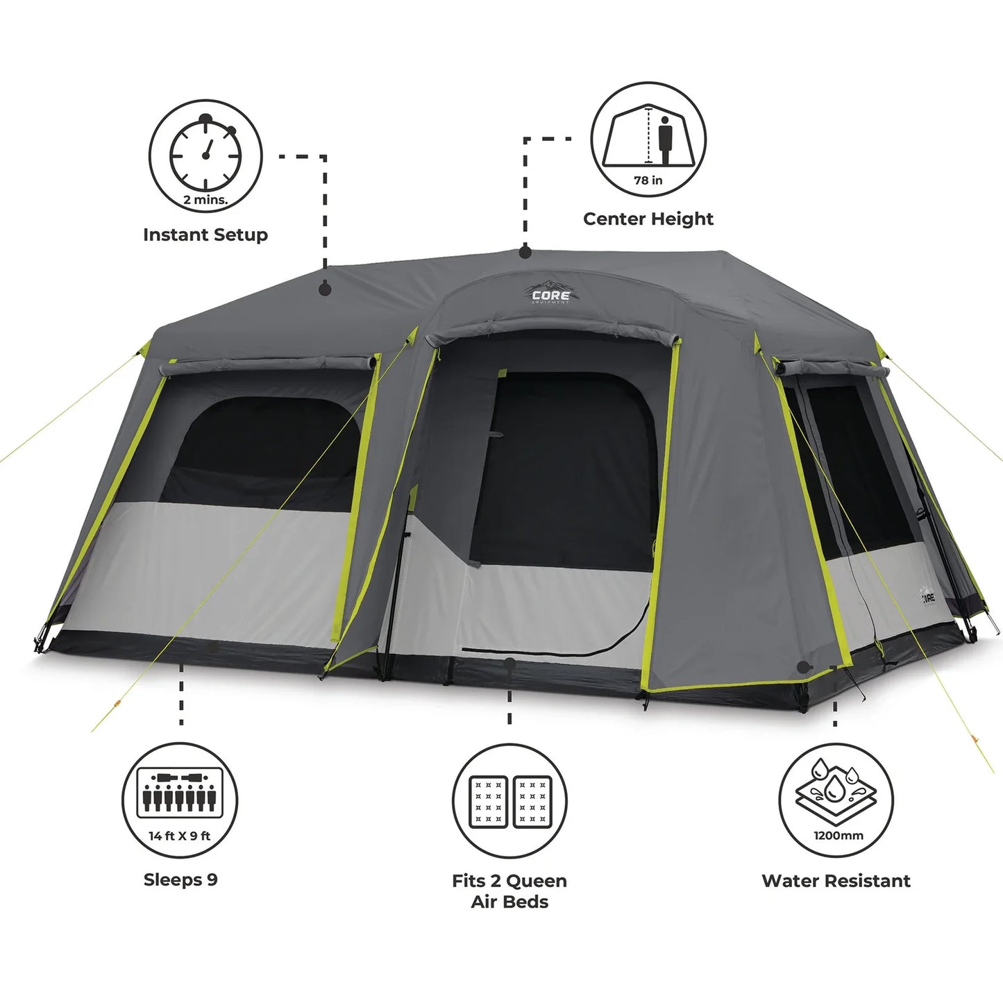 COOLBABY 9 Person Instant Cabin Tent with Full Rainfly - Quick Setup, Weather-Resistant, and Spacious Design - COOLBABY