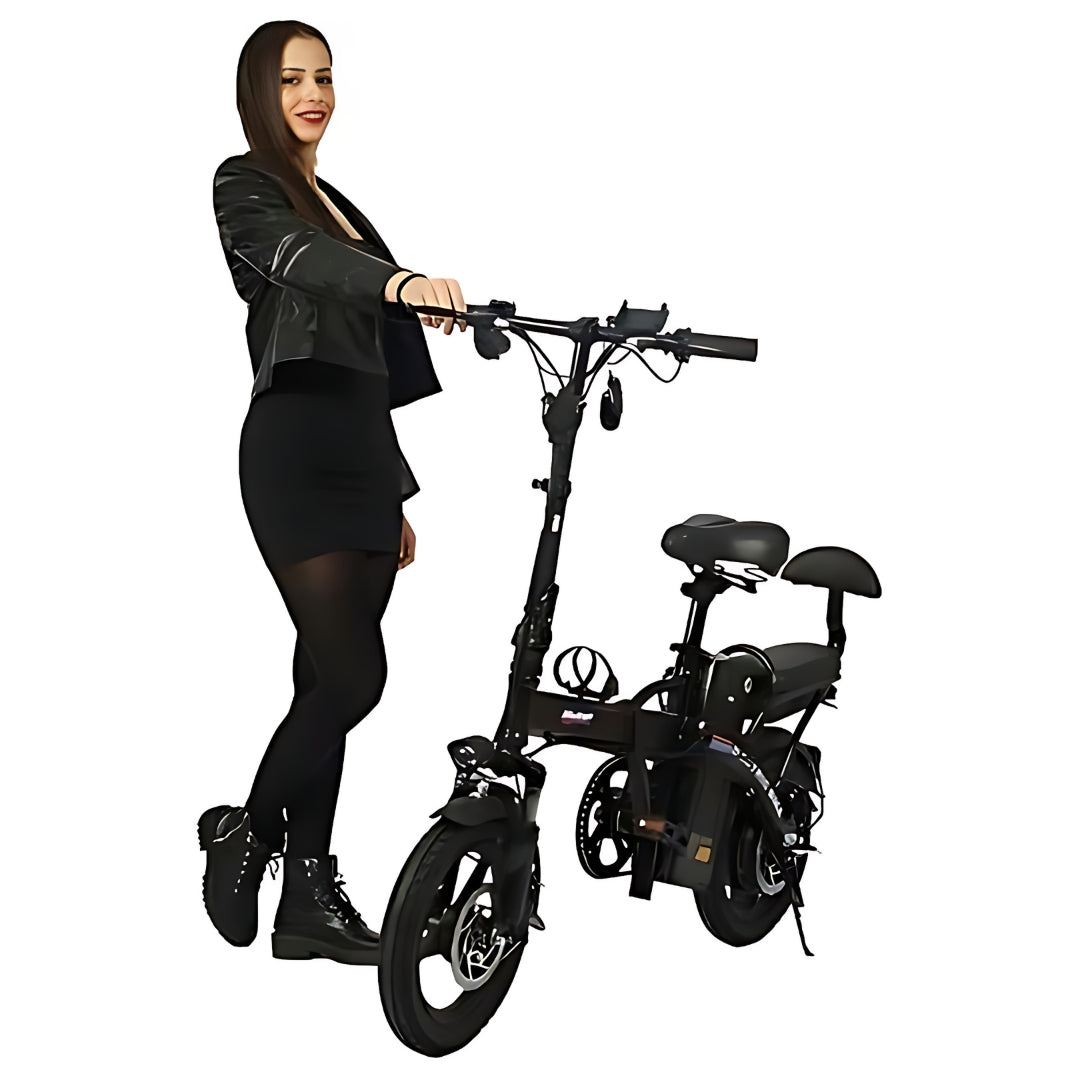 MEGAWHEEL Foldable 2-Seater Electric Bike – 350W, 14 Inch, Removable Lithium Battery - COOLBABY