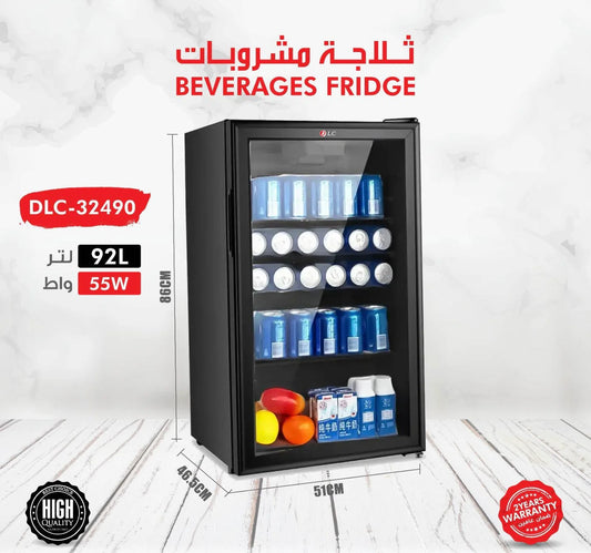 90L Beverage Refrigerator | Glass Door Mini Fridge with Adjustable Temperature | Black