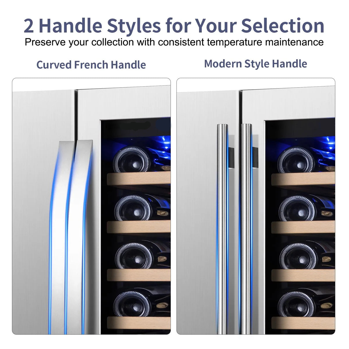 24 Inch Dual Zone 18 Bottle and 60 Can Wine & Beverage Refrigerator Built-in/Freestanding Cooler for Beer Wine Drink with Built-In Light