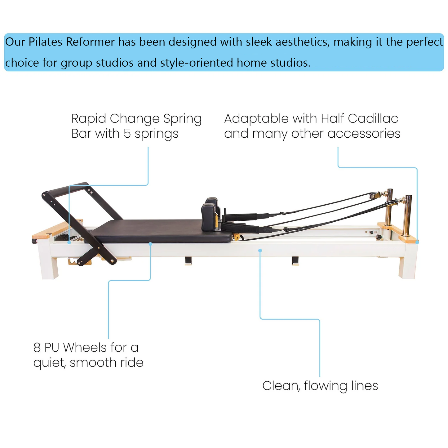 Studio Yoga Fitness Core Training Home Reformer Metal Pilates Reformer Commercial Pilates Reformer for Studio or Home