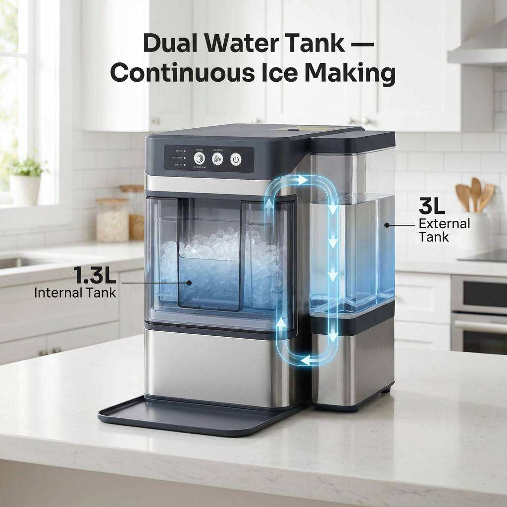 Countertop Nugget Ice Maker Machine 17kg/Day Self-Cleaning Quiet Home Ice Maker with 3L External Water Tank for Kitchen Bar