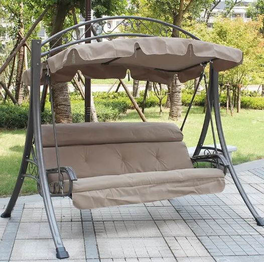 Outdoor Aluminum 3-Seater With Comfortable Cushion for Garden Balcony - Brown and Grey - COOLBABY