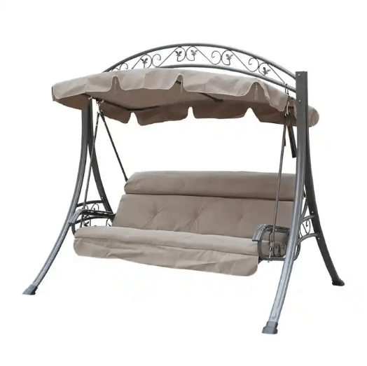 Outdoor Aluminum 3-Seater With Comfortable Cushion for Garden Balcony - Brown and Grey - COOLBABY