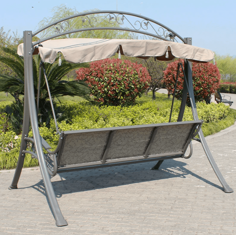 Outdoor Aluminum 3-Seater With Comfortable Cushion for Garden Balcony - Brown and Grey - COOLBABY