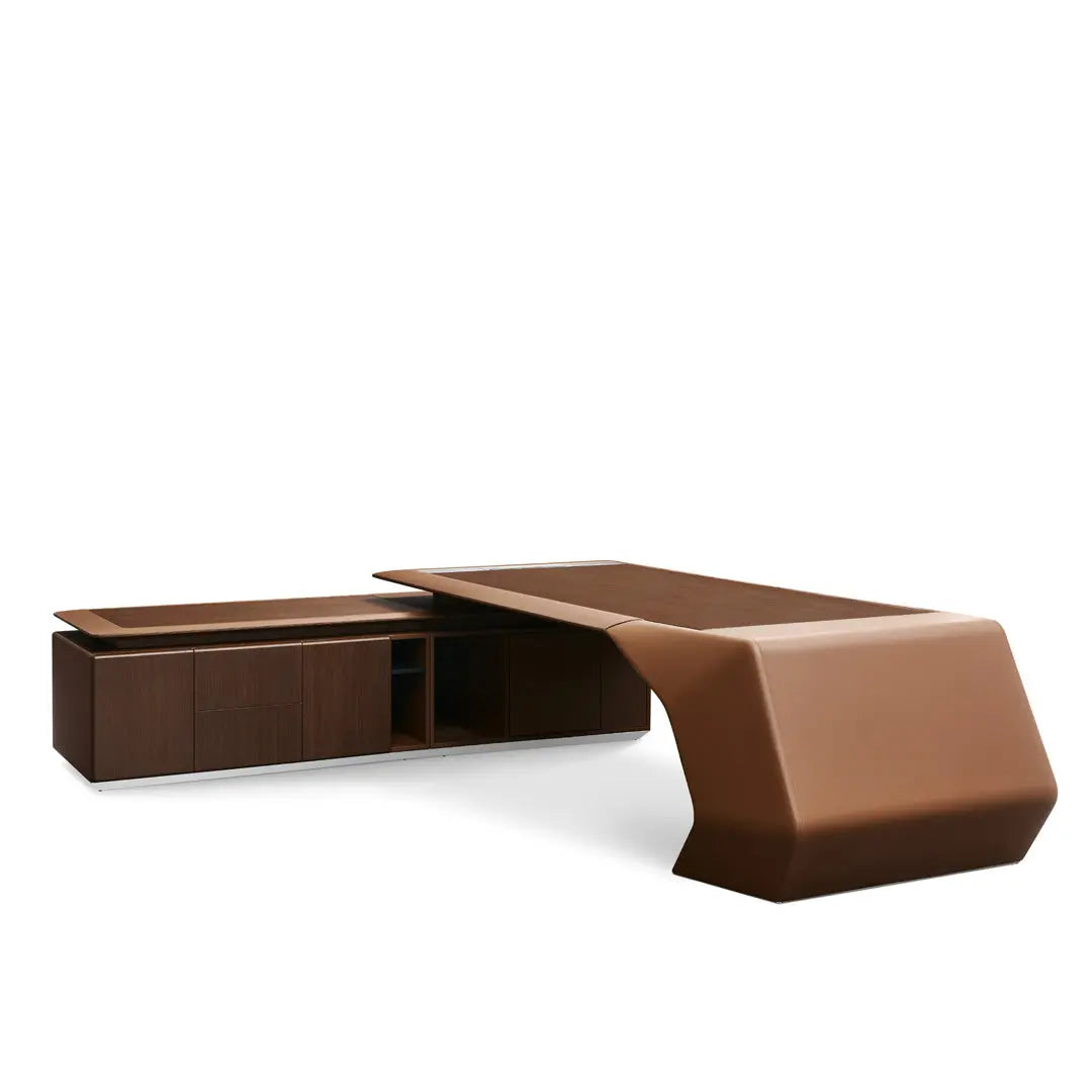 H-02 Executive Office Table Brown | Luxury Executive Desk with Storage & Power Hub