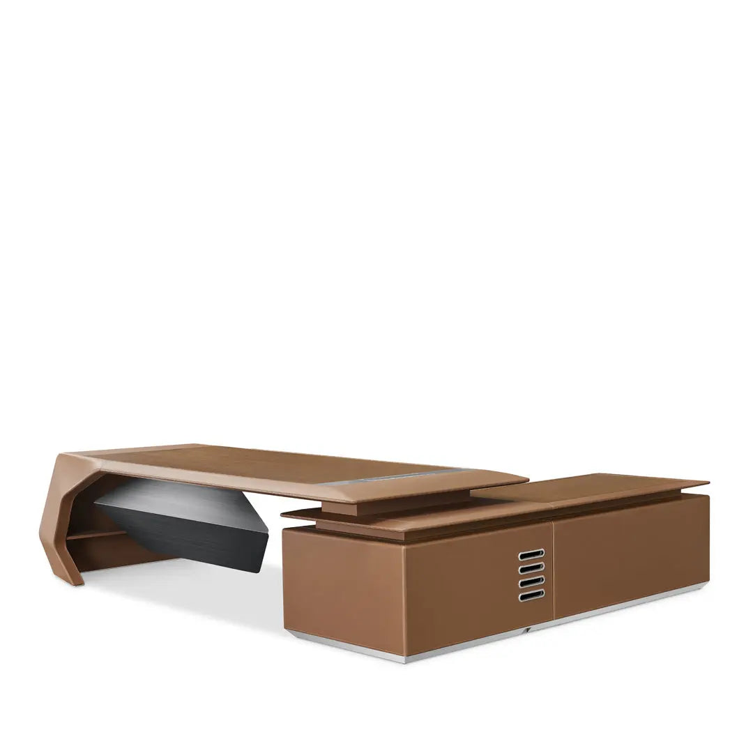 H-02 Executive Office Table Brown | Luxury Executive Desk with Storage & Power Hub