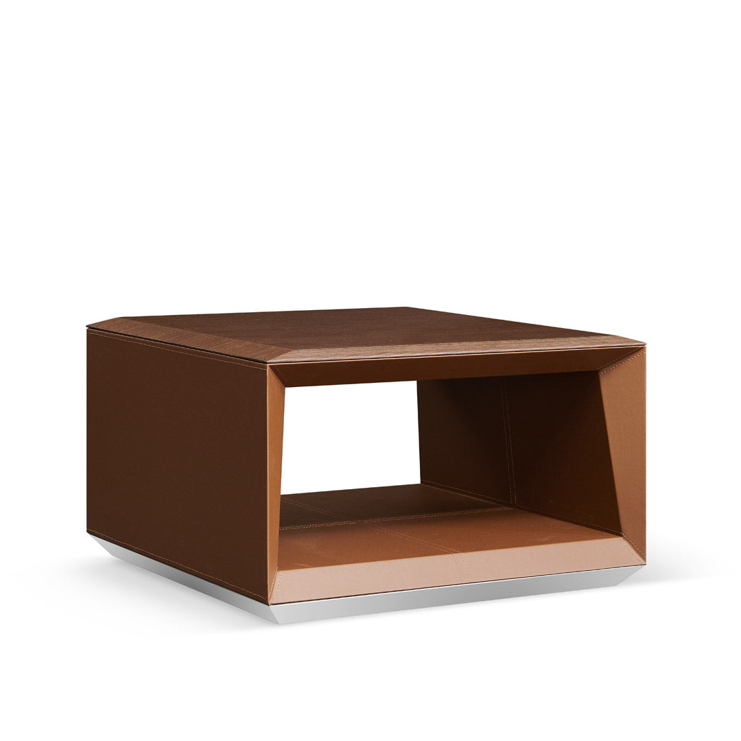 COOLBABY Luxury Office Coffee Table - Smoky Veneer, Saddle Leather Finish, Durable Design - COOLBABY