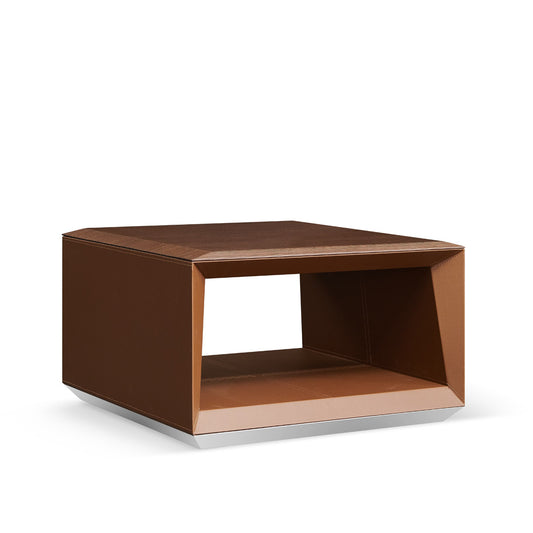 COOLBABY Luxury Office Coffee Table - Smoky Veneer, Saddle Leather Finish, Durable Design