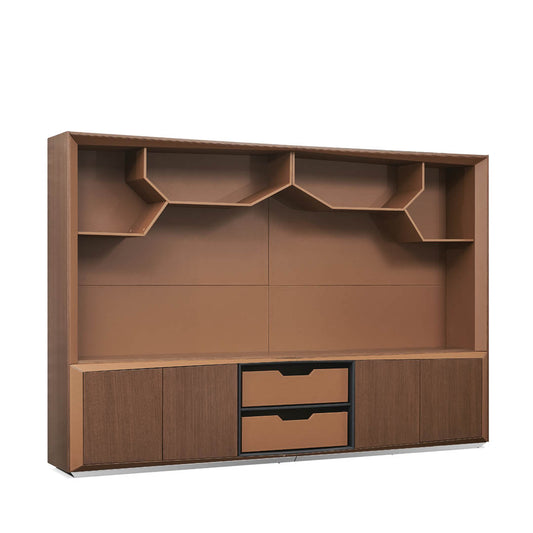 COOLBABY H-02-B Series Brown Office Cabinet - 4 Door, 4 Shelves, 2 Drawers, Smoky Oak Veneer - COOLBABY