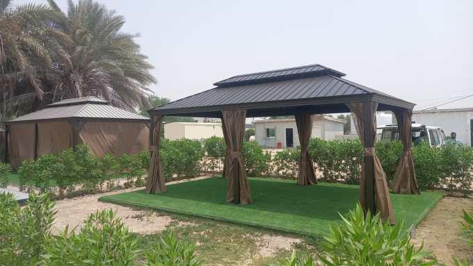 3.65x6m Double Roof Aluminum Gazebo Brown - COOLBABY