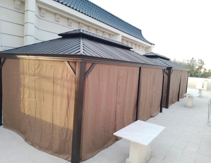 3.65x6m Double Roof Aluminum Gazebo Brown - COOLBABY