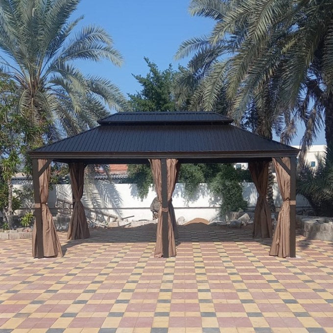 3.65x6m Double Roof Aluminum Gazebo Brown - COOLBABY