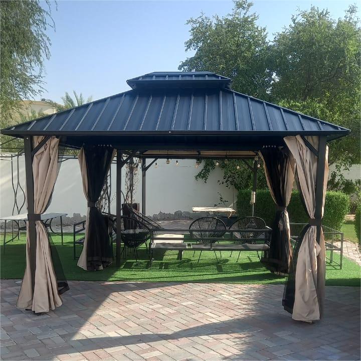 3.65x3m Double Roof Iron Gazebo - Black - COOLBABY