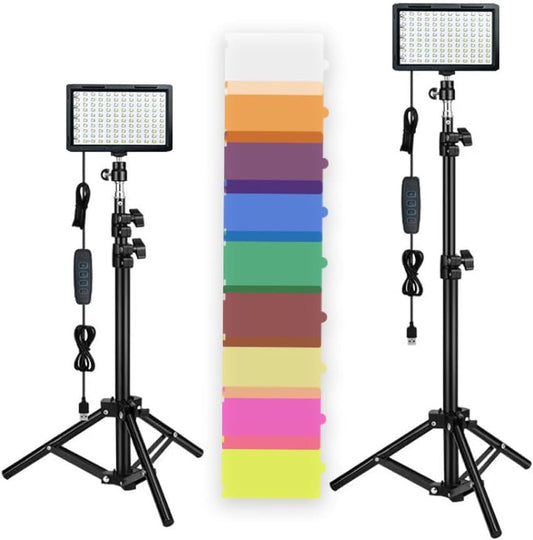 COOLBABY LED Video Light 10 English Village 9 Color Filter Can Be Dimmed Photography Continuous Desktop Lighting, Adjustable Tripod Stand, USB Portable Fill Light Photography Studio Shooting - COOL BABY