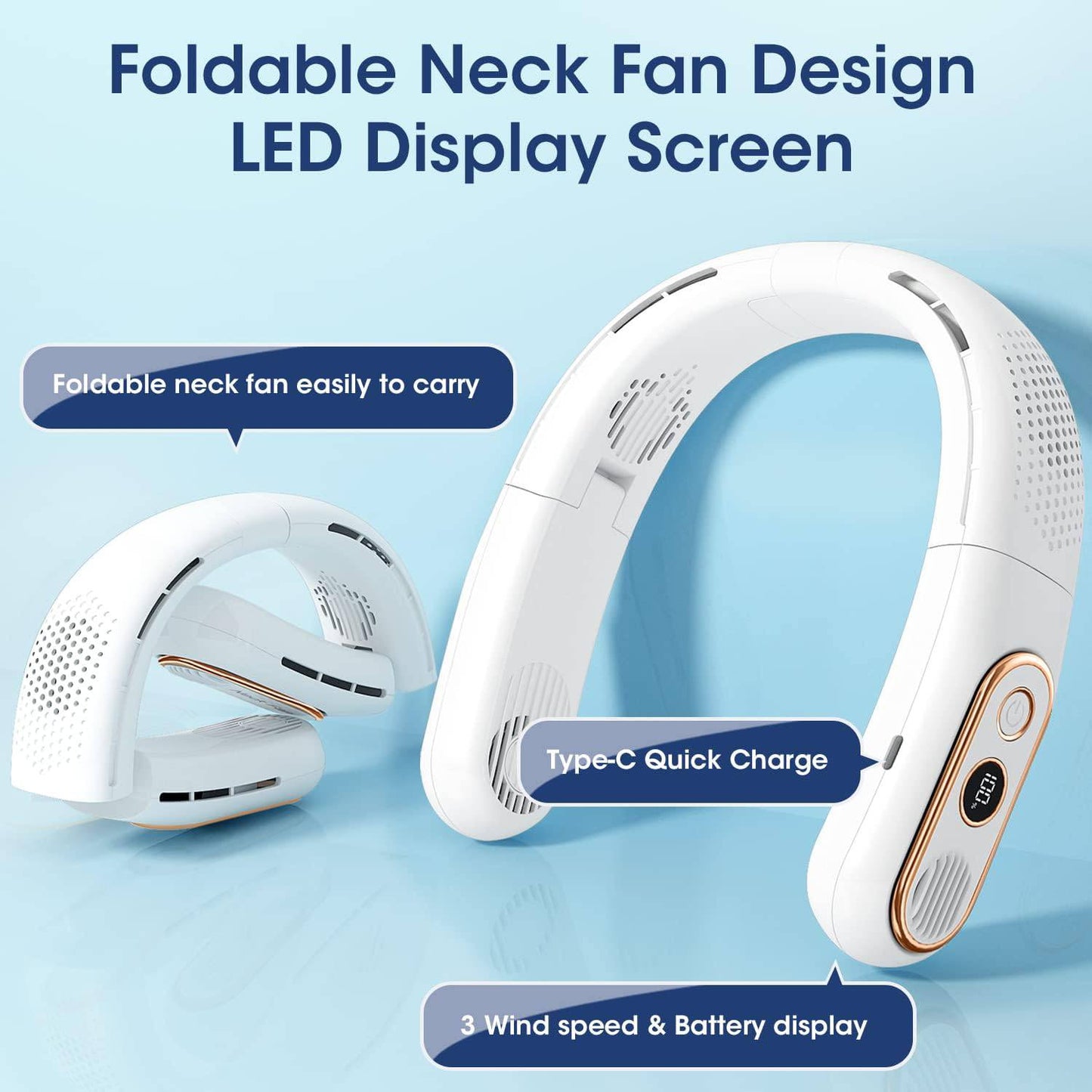 COOLBABY LED Hanging neck fan usb charging lazy portable handheld small fan office sports leafless hanging neck fan - COOL BABY