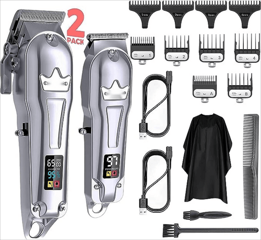 COOLBABY Professional Men's Hair Clipper Hair Cutting Kit And Zero Gap T-blade Clipper Combination Cordless Hair Clipper Set, LED Display Self-cutting Machine - COOL BABY