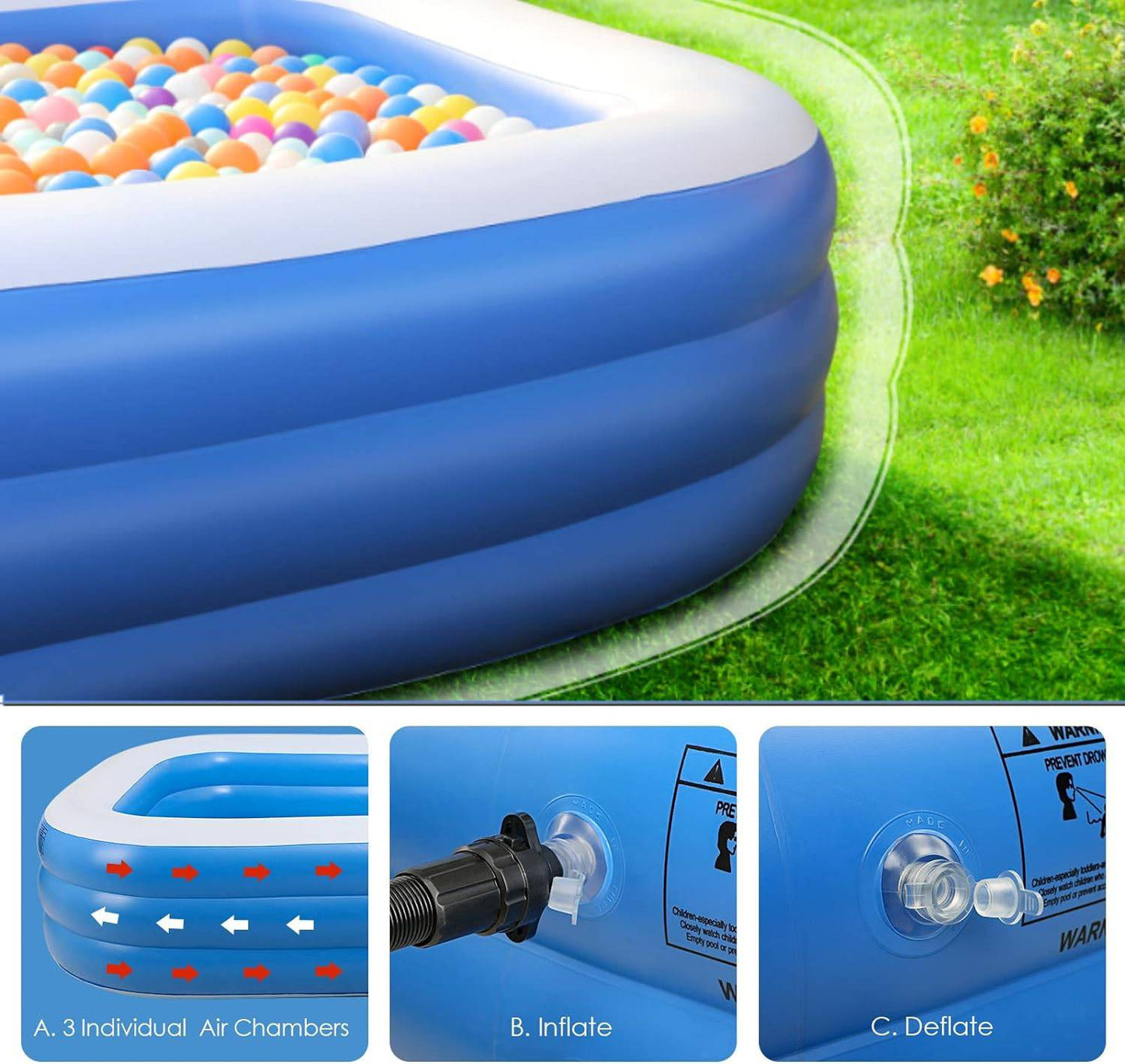 COOLBABY PVC Children's Inflatable Swimming Pool Home Outdoor Large Family Pool Thickened Plastic Pool - COOL BABY