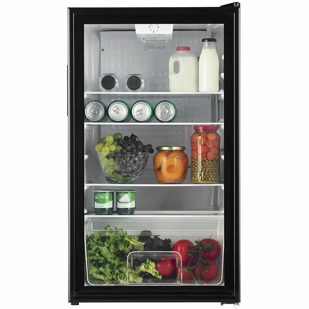 90L Beverage Refrigerator | Glass Door Mini Fridge with Adjustable Temperature | Black