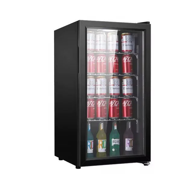 90L Display Beverage Refrigerator | Compressor Mini Bar Fridge with Glass Door
