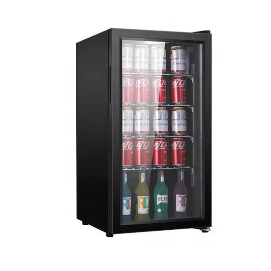 90L Display Beverage Refrigerator | Compressor Mini Bar Fridge with Glass Door