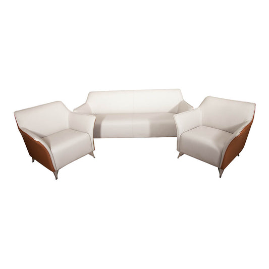 COOLBABY Elegant Beige & White Office Sofa Set XR-1382 – Premium PU Leather, 2 Single Seaters