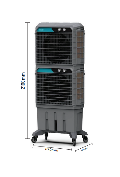 Portable Industrial Evaporative Air Cooler, Indoor And Outdoor Areas - With Strong Wheels & Brakes - (125-litres) - COOLBABY