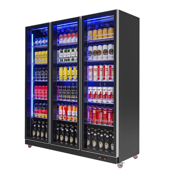 3 Door Commercial Display Refrigerator/Chiller, Full Glass Door, BLACK - COOLBABY