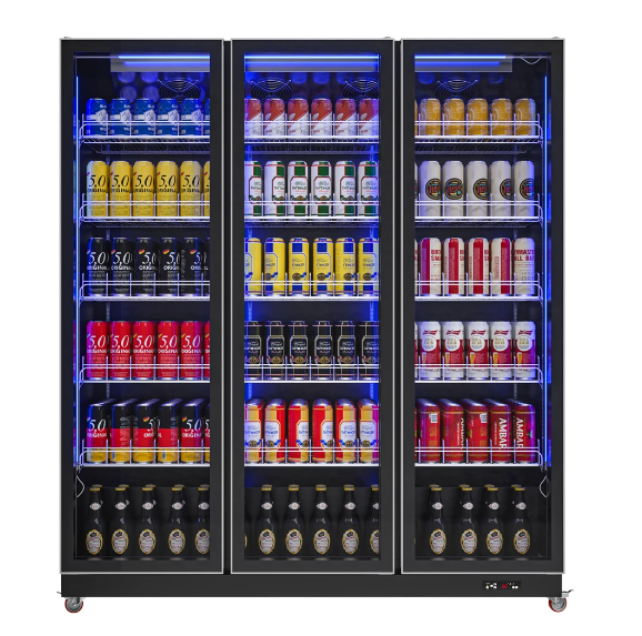 3 Door Commercial Display Refrigerator/Chiller, Full Glass Door, BLACK - COOLBABY