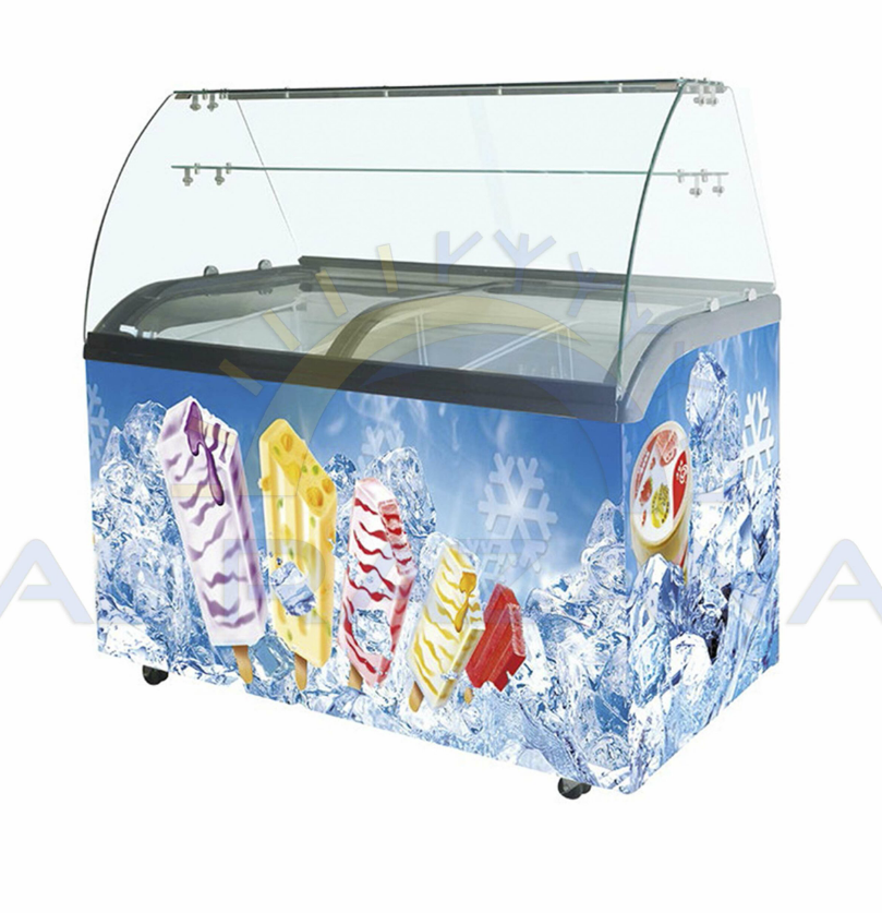 Curved Glass Door, Ice Cream Display Showcase, Chest Freezer - COOLBABY