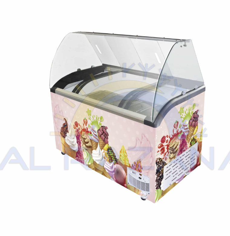 Curved Glass Door, Ice Cream Display Showcase, Chest Freezer - COOLBABY