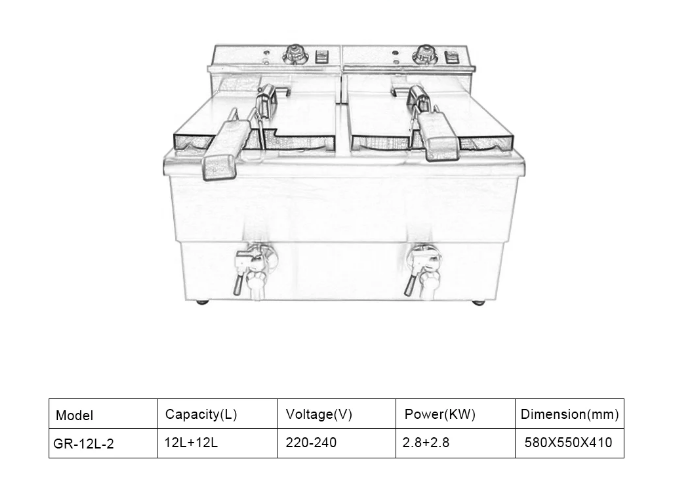 12L Dual Tank Restaurant Deep Fryer With Oil Front Drain - COOLBABY