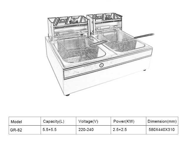 Electric Countertop Restaurant Fryer with double tanks - Capacity 5.5L+5.5L - COOLBABY