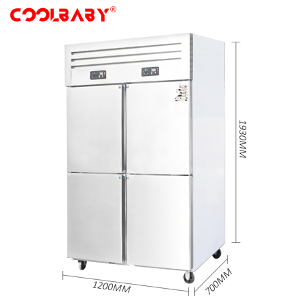 COOLBABY Upright Freezer, 1000L Total Capacity, 4-Door Double Temperature (Top Cooling and Bottom Freezer) Rectangular Deep Freezer, Wheels, 120 x 70 x 193cm Stainless Steel - COOLBABY