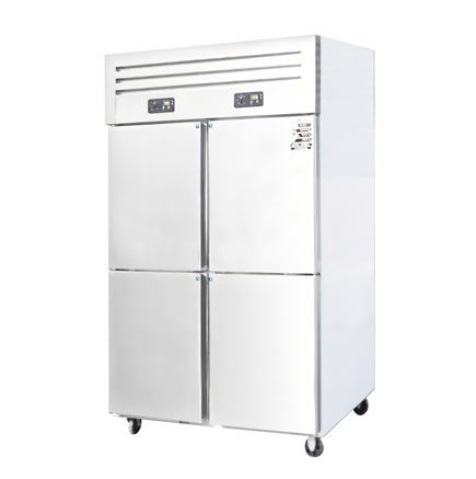 COOLBABY Upright Freezer, 1000L Total Capacity, 4-Door Double Temperature (Top Cooling and Bottom Freezer) Rectangular Deep Freezer, Wheels, 120 x 70 x 193cm Stainless Steel - COOLBABY