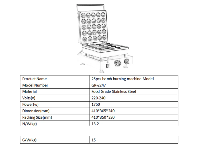 25Pcs Bomb Burning Waffle Maker Machine Commercial Industrial Big Grill Fish Waffle Maker - COOLBABY