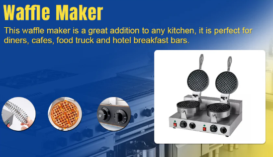 Commercial Kitchen Snack Equipment Electric 2-Plate Rotary Round Waffle Maker - COOLBABY